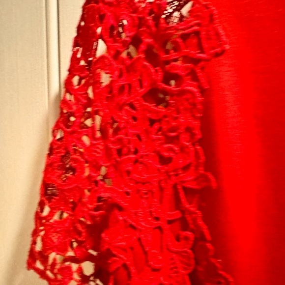 Elie Tahari Embroidered Red Flutter Sleeve Sheath Dress - Picture 6 of 13